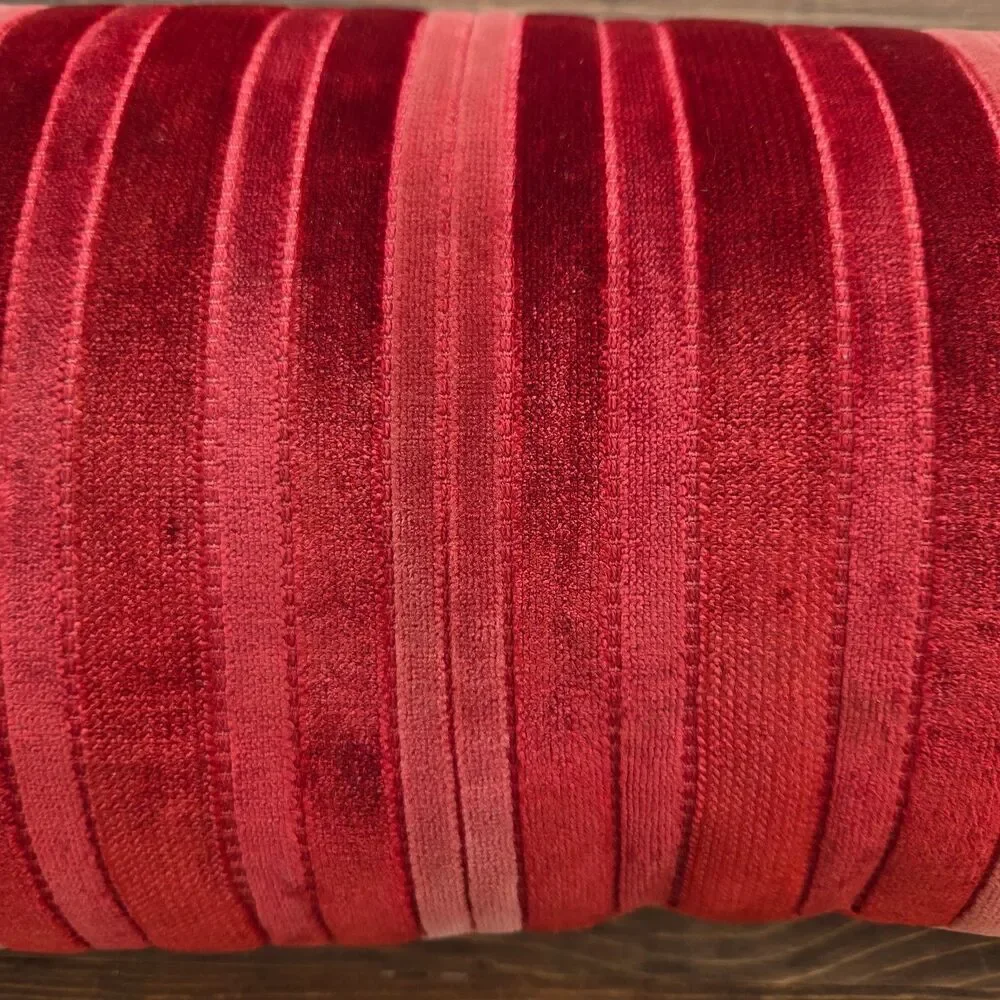 Red Velvet Striped Lumbar Throw Pillow 16.5